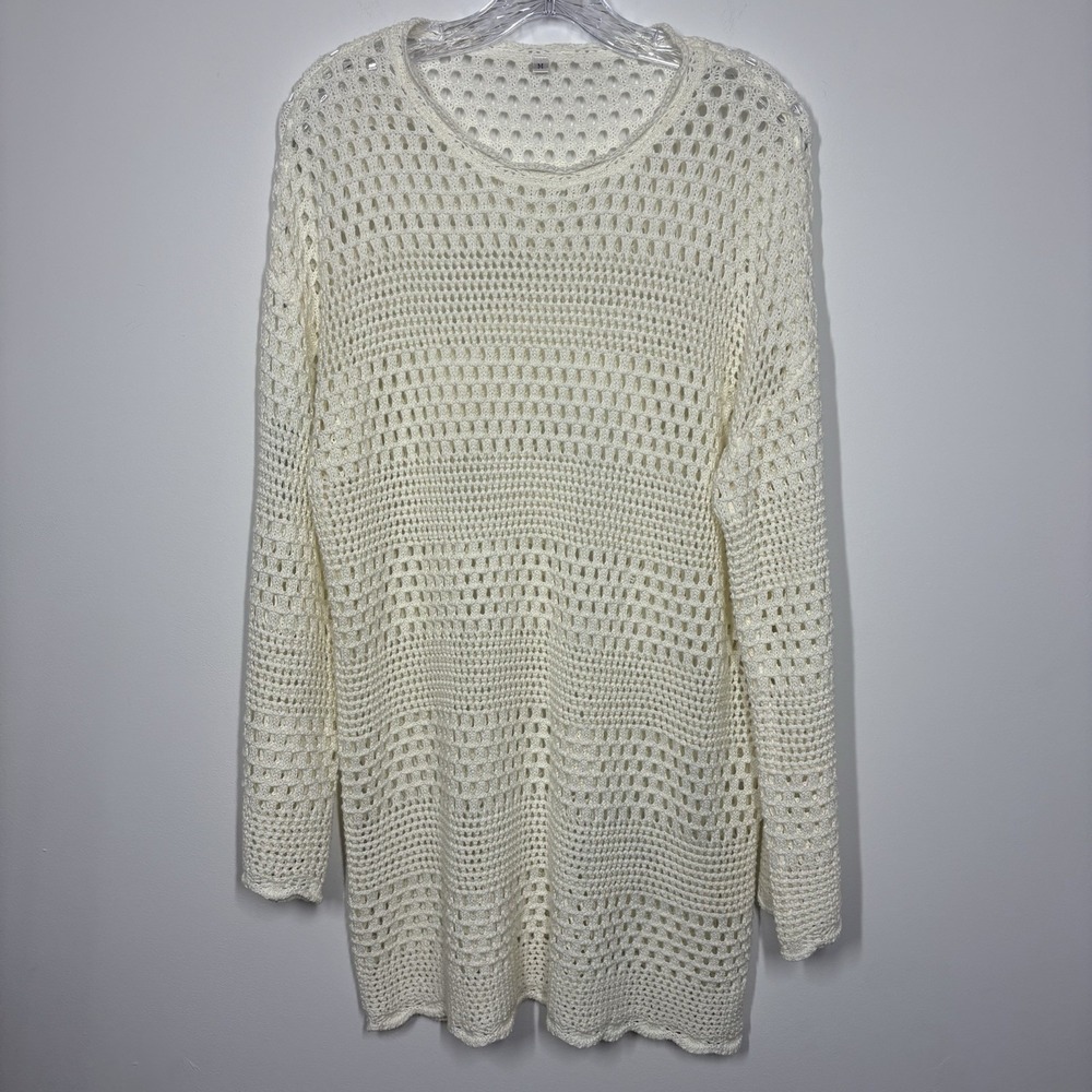 Women's Bell Sleeve Crochet Dress Size M Cream Ivory Boho Summer Festival Hippie